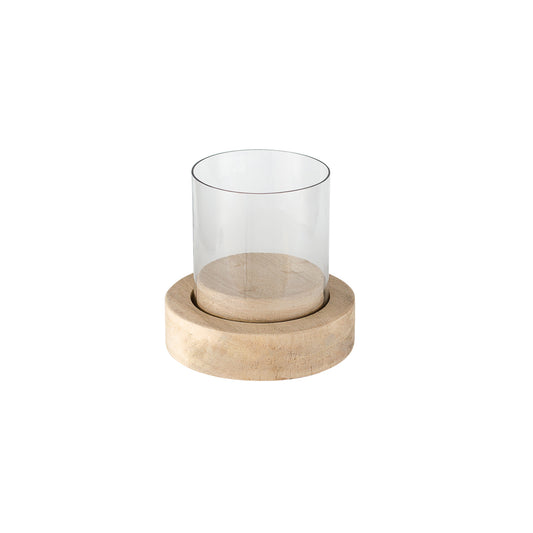 Wood Glass Candle Holder (R-2728WD)