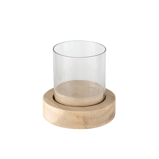 Wood Glass Candle Holder (R-2732WD)
