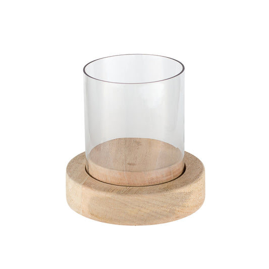 Wood Glass Candle Holder (R-2733WD)