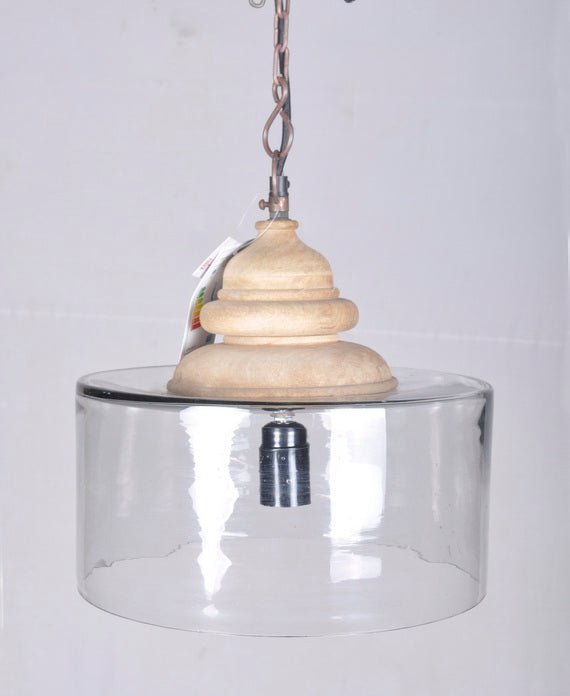 Wood Top Glass Shade Pendant Lamp (R-2932)