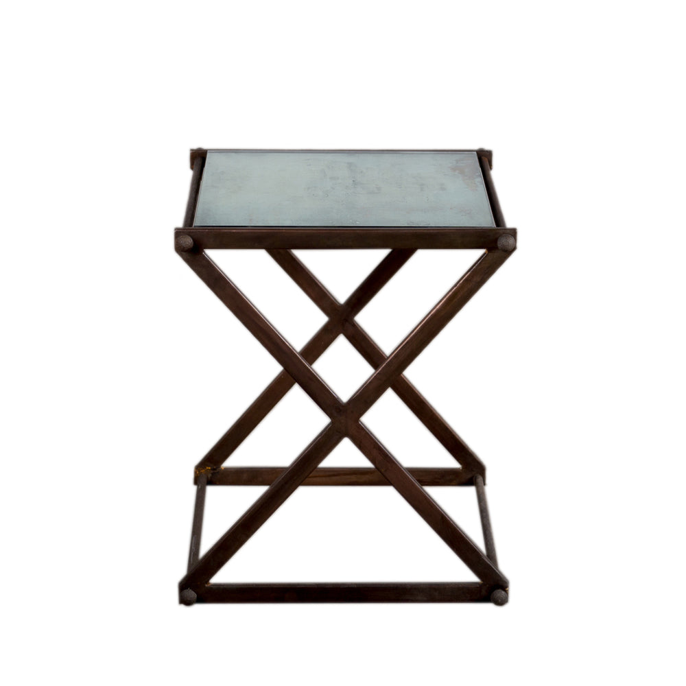 Iron Side Table With Antique Glass Top (R-4069CP)
