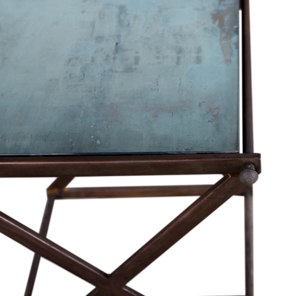 Iron Side Table With Antique Glass Top (R-4069CP)