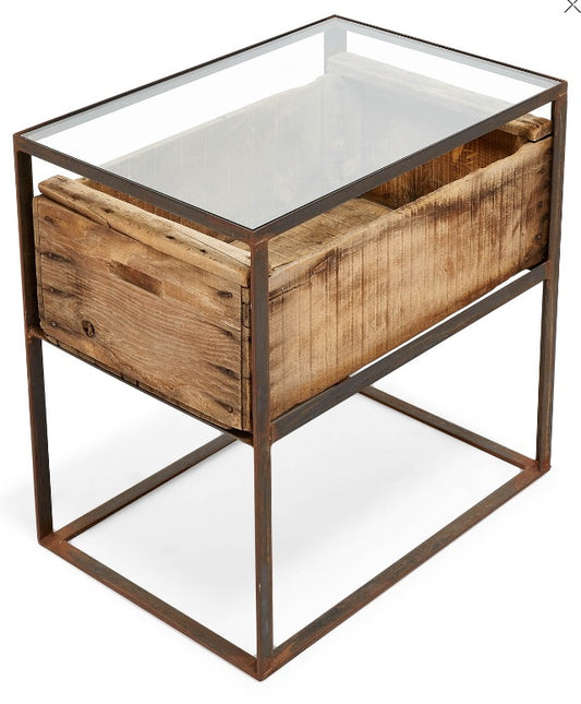 Glass Top Wood Box Bed Side (R-4629)