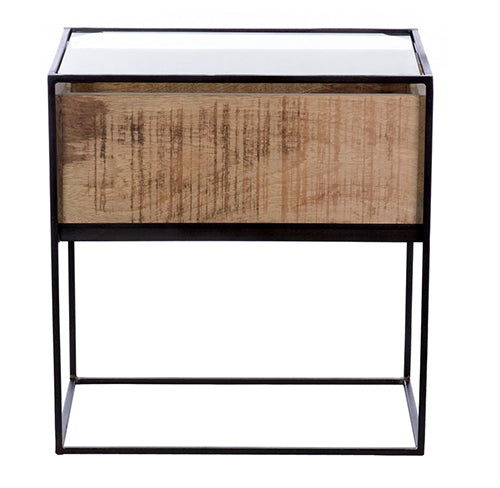 Glass Top Wood Box Bed Side (R-4629)