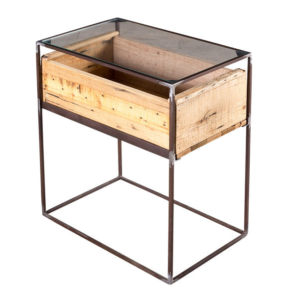 Glass Top Wood Box Bed Side (R-4629)