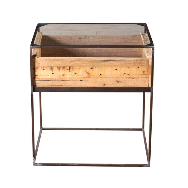 Glass Top Wood Box Bed Side (R-4629)