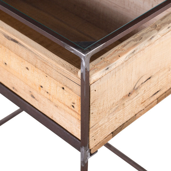 Glass Top Wood Box Bed Side (R-4629)