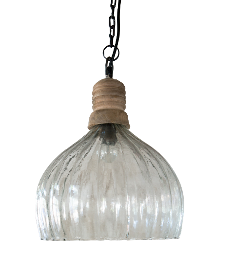 Wood Top Glass Shade Pendant Lamp (R-4787)